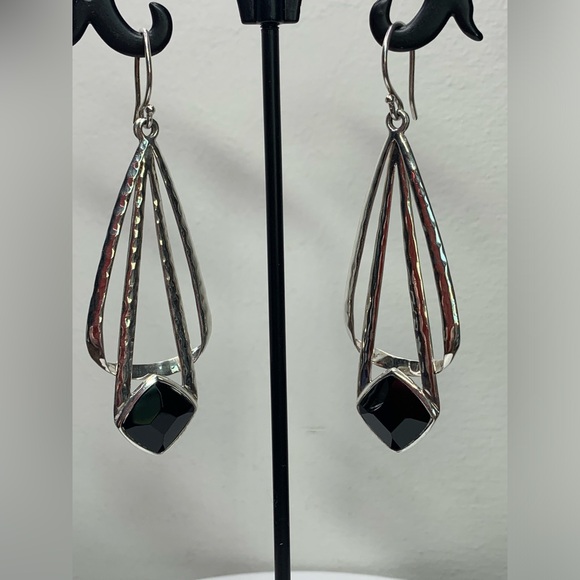 Silpada Vintage Textured Sterling Silver Faceted Onyx MIDNIGHT Earrings - Picture 2 of 11